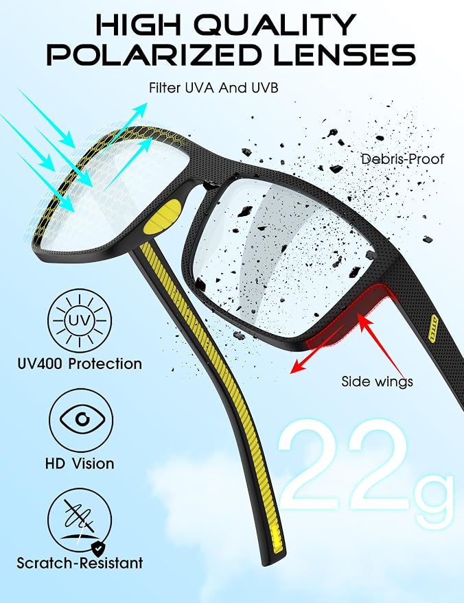 ATTCL Square Polarized Sunglasses for Men: Ultra-Light TR90 Frame UV400 Protection Sun Glasses for Fishing Driving