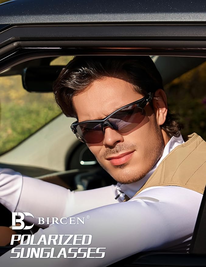 BIRCEN Mens Polarized Sunglasses for Sports: TR90 Lightweight Sun Glasses Wrap Around Shades for Fishing Driving Cycling