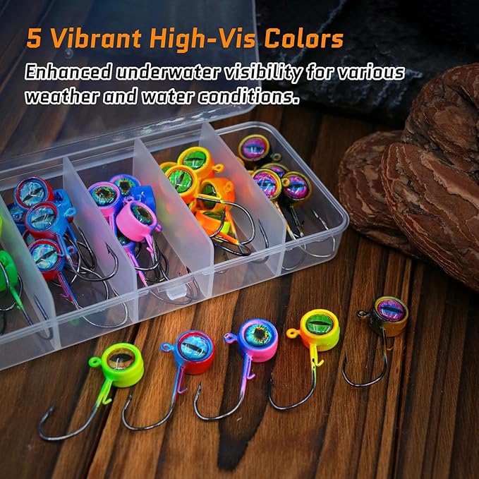 FishTrip Crappie Jig Heads, 25/40packs Fishing Jig Heads Hooks with 3D Eyes Swimbait Jig Head for Crappie Bass Fishing 1/32oz, 1/16oz, 1/8oz, 3/16oz, 1/4oz