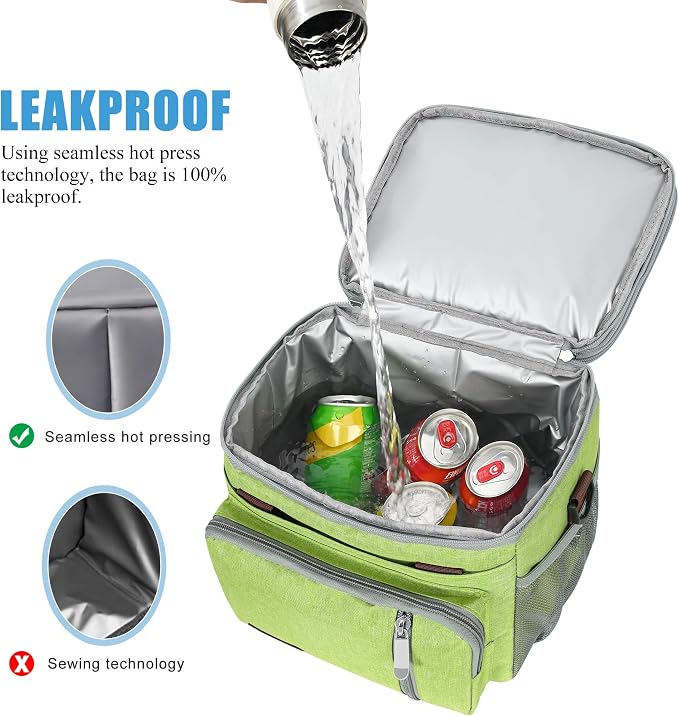MIYCOO Lunch Bag & Lunch Box for Women Men, Double Deck Leakproof Insulated Soft Large Adult Camping Cooler bag for Work, Beach, Picnic, Travel (Green, 15L)