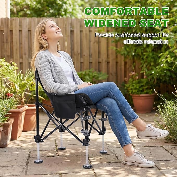 Folding Fishing Chair with Complete Accessories, Portable Camping Chair for Outdoor Fishing, 220LBS Load-Bearing, Non-Slip All-Terrain Design with Storage Bags, Carbon Steel Fishing Chair