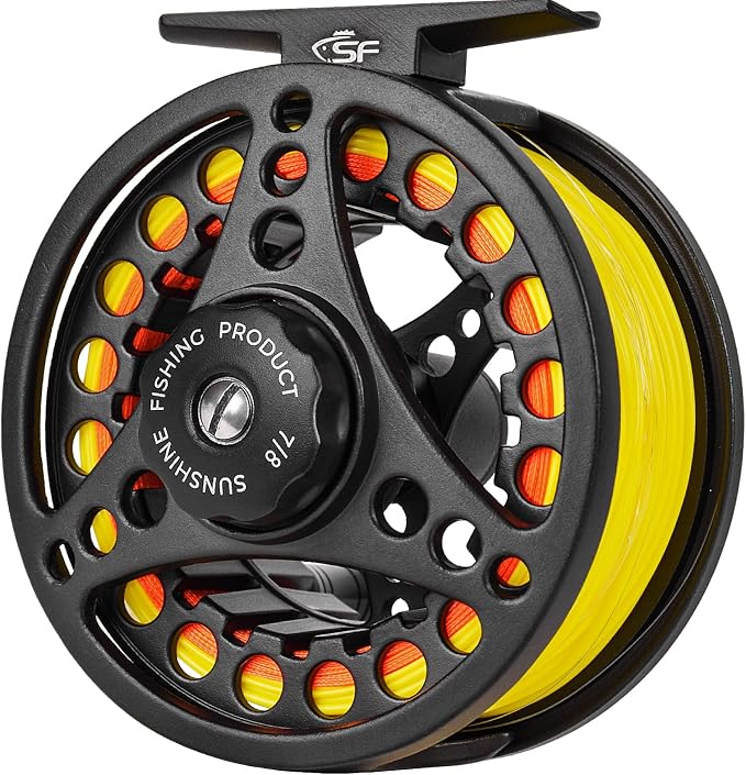 SF SF-001 Large Arbor Fly Fishing Reel with Aluminum Alloy Body 3/4wt 5/6wt 7/8wt Die Cast Pre-Loaded Fly Reel with Line Combo for Trout Bass Carp Pike Panfish
