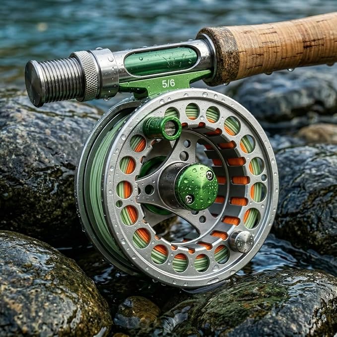 Fly Fishing Reel with Aluminum Alloy Body 5/6wt Die Cast Pre-Loaded Fly Reel with Line Combo for Trout Bass Carp Pike Panfish