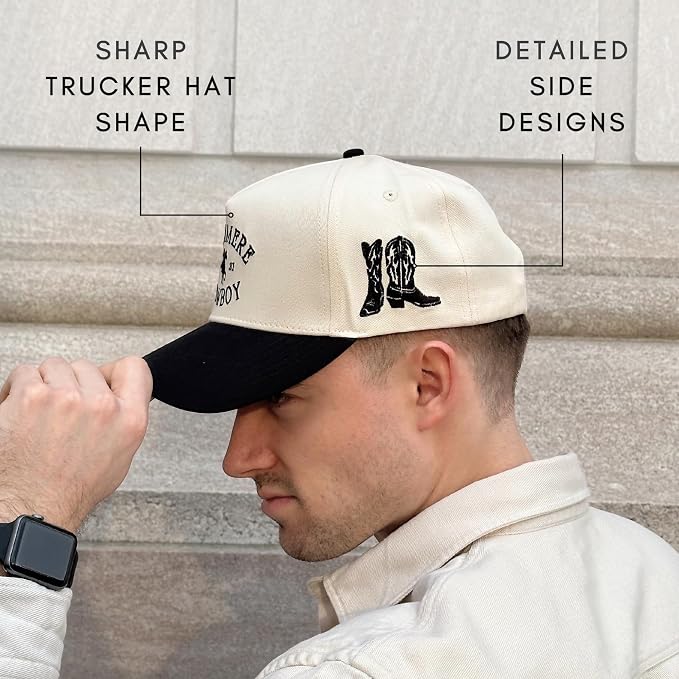 Vintage Western Trucker Hat | Men & Women | Country Cute Caps for Cowgirls Cowboys | Camo Denim Embroidered Cotton | Snapback