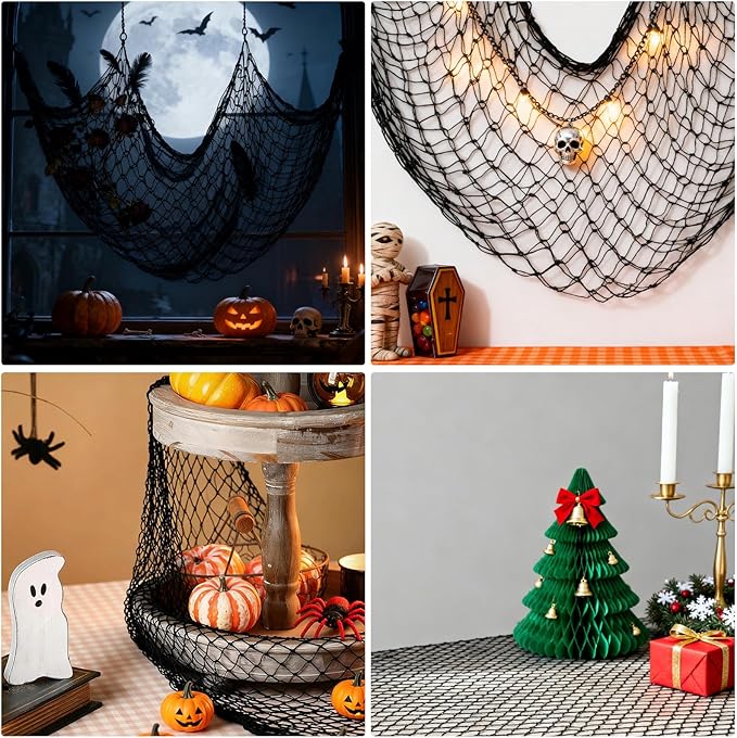 Decorative Fishing Net 2 Pack, 5x10 ft Large Black Fish Net Decor for Wall, Photo Display, Nautical Mermaid Pirate Ocean Themed Beach Hawaii Under the Sea Party Decorations