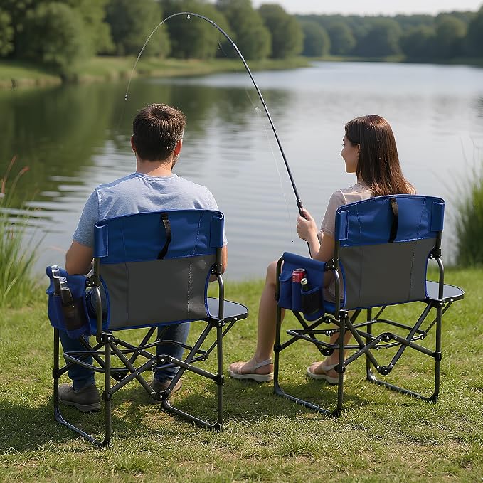 Garvee Oversized Camping Directors Chair, Portable Folding Lawn Chairs for Adults Heavy Duty with Side Table, Outdoor Foldable Camp Chair with Pocket for Beach, Fishing, Picnic