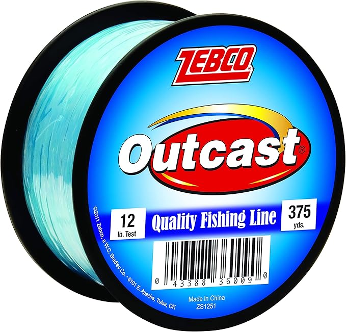 Zebco Outcast Monofilament Fishing Line, Low Memory and Stretch, High Tensile Strength