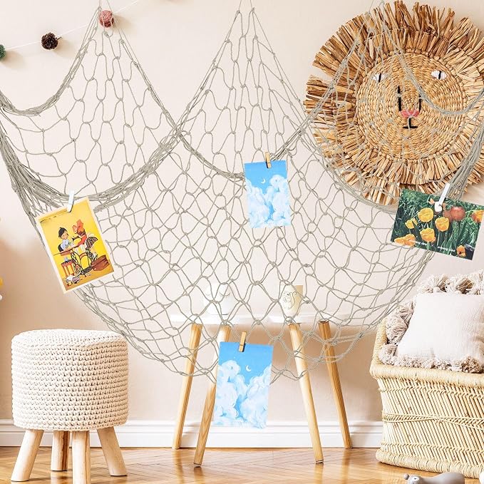 12 Pack Decorative Fish Netting for Party 80 x 40 Inch Natural Cotton Fish Net Decorations for Pirate Ocean Under The Sea Hawaiian Mermaid Party Picture Wall Hanging Decoration(White)