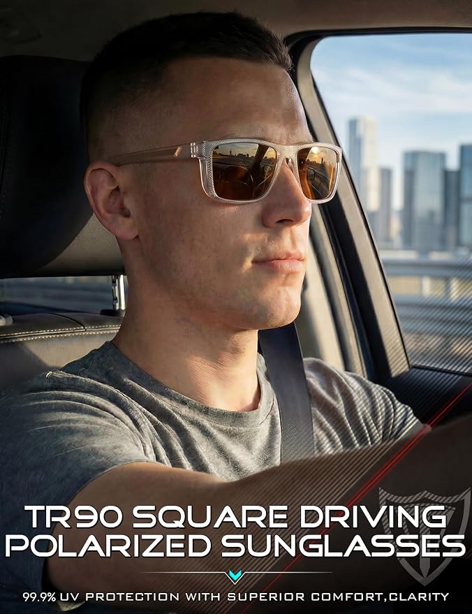 ATTCL Square Polarized Sunglasses for Men: Ultra-Light TR90 Frame UV400 Protection Sun Glasses for Fishing Driving