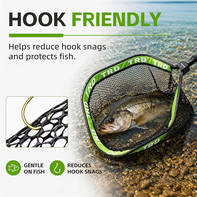AluFloat X1 Fishing Net with Handle (Fish Net) - Floating Foldable Rubber-Coated Deep Mesh Landing Net for Bass & Fly Fishing - Fishing Gear, Kayak Accessories, Fishing Accessories