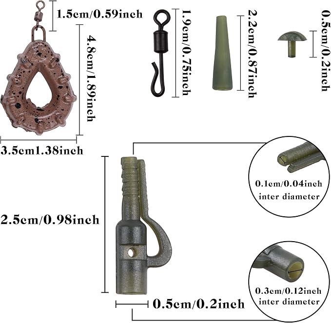 Carp Fishing Rigs Kit Carp Hair Rigs with Carp Sinker Weights Hooks Quick Change Rolling Swivels Sleeves Bait Corns Boilie Leader Rigs Carp Fishing Accessories