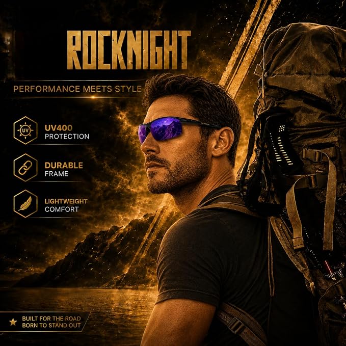 ROCKNIGHT Polarized Rectangular Sunglasses for Men Driving UV400 Protection Lightweight Al‑Mg Frame