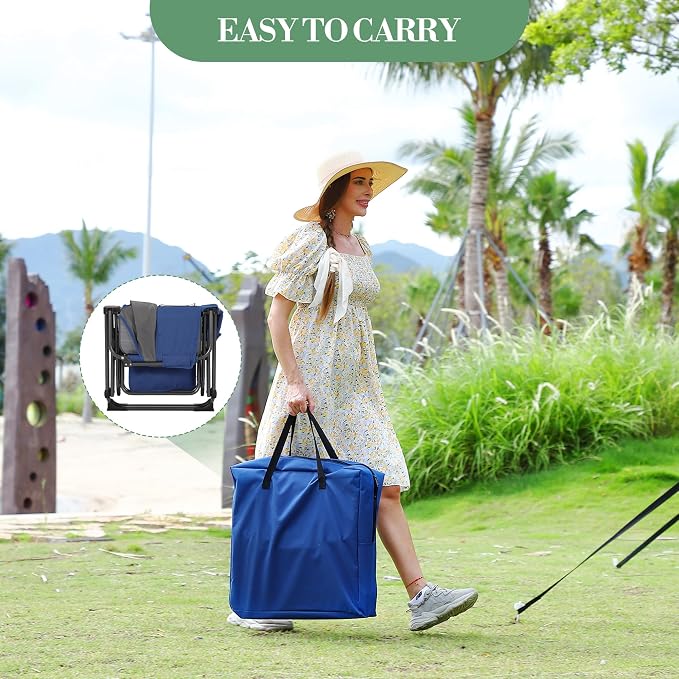Oversized Camping Directors Chair, Portable Folding Lawn Chairs for Adults Heavy Duty with Side Table, Outdoor Foldable Camp Chair with Pocket for Beach, Fishing,Picnic (2, Blue/Grey, Oversized)
