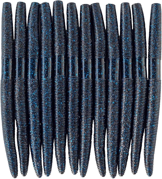 Senko Bait Soft Plastic Lures 5" Senkos 24 Pcs/100pcs for Wacky Rig Freshwater Fishing Green Pumpkin senko with Black Flake Pink Watermelon Double Color