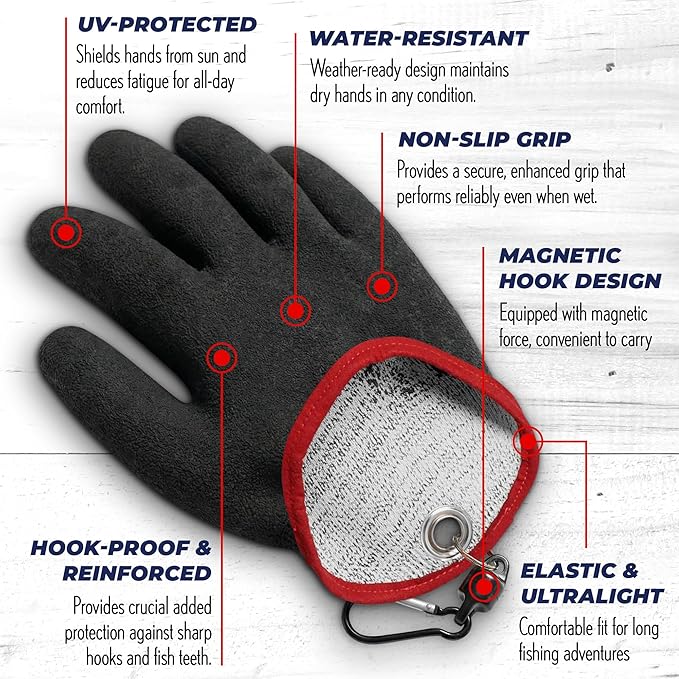 Rite Angler Handy Catching Fish Glove - Fishing Gloves for Men and Women, Handling, Catching, Cleaning, Non-Slip Grip, Breathable, Water-Resistant, Flexible - 8.5"