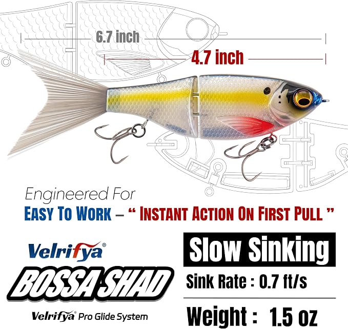 Bossa Shad Multi-Jointed Swimbait – Realistic Shad Profile with Natural Swimming Action for Bass Fishing
