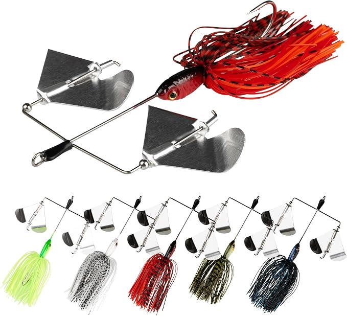 5 Pcs Bass Spinner Baits, Fishing Lures with Skirt, Metal Blade Spinnerbait for Trout, Salmon, Pike, and Predatory Fish