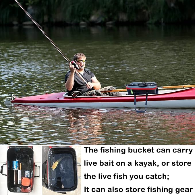 Grneric Fishing Bucket, 6Gallon/8Gallon/10Gallon Foldable Fish Bucket,Live Fish Container Multi-Functional Live Fish Bait Bucket,Outdoor Camping EVA Fishing Bag and Fish Protection Bucket