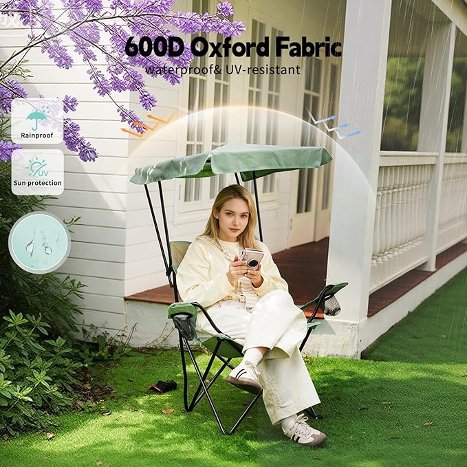 YOUNG WOOD Portable Camping Chair Beach Chair with Shade Canopy, Fold Lightweight Oversized for All, Easy to Open and Close Without Installation, Side Pocket Design for All Outdoor Activities, Blue