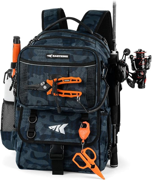 KastKing BaitSpace Fishing Tackle Backpack with Removable Bait Binder,2 Rod Holders Storage Fishing Gear and Equipment