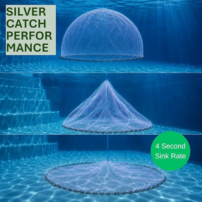 Cast Nets 4.5ft-10ft Radius|3/8",1/2",1" Mesh for Fishing with Chain Bottom, Salt Water Casting Fishing Net Gear, Easy Throw Nets Fishing Bait - Elite Series