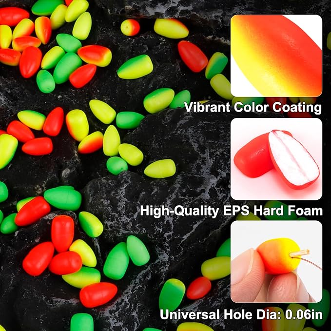 Alwonder 60-Pack Fishing Floats Bobbers Oval Bullet Foam Rig Floats Pompano Surf Ice Fly Fishing Trolling Fish Finder Bottom Live Bait Rigs Float for Bass Trout Walleye Crappie Redfish Bluegill