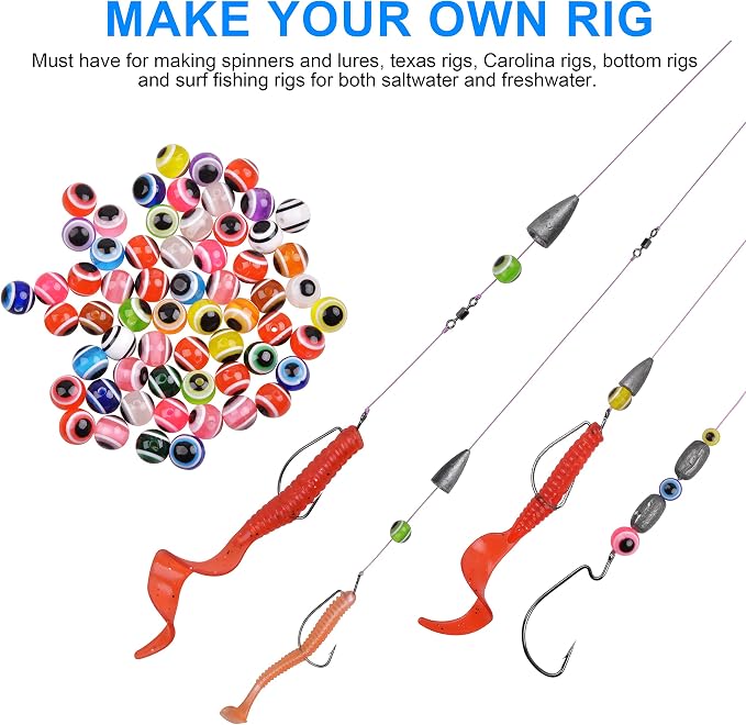 Fishing Beads Assortment Kit Hard Plastic Fishing Line Beads Bait Eggs for Texas Carolina Rigs Fish Rigs DIY Kit, 10mm 100pcs