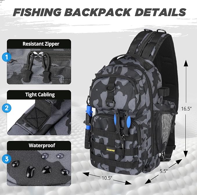 PLUSINNO Fishing Backpack with Fish Rod and Reel Combos Tackle Boxes, Waterproof Tackle Backpack for Fishing Gear with Rod Holder, Fish Gifts for Men with Tool Kit