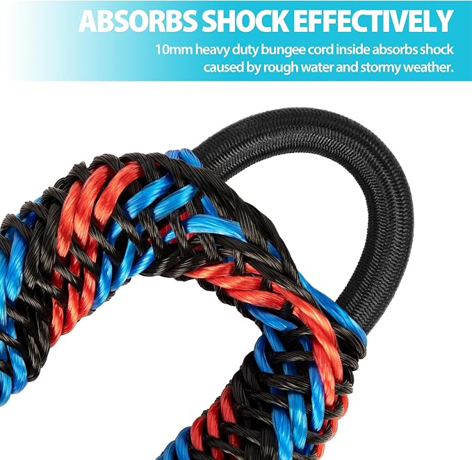 Obcursco Bungee Dock Lines for Boat, Docking Rope with 316 Stainless Steel Clips, Accessories for Jet Ski, PWC, SeaDoo, Pontoon, Center Console, Sets of Two(4ft & 6ft) Black/Red/Blue