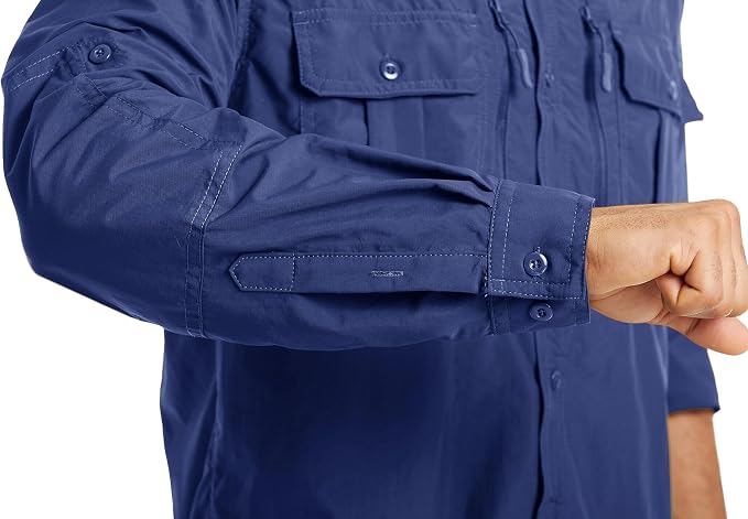 MAGCOMSEN Men's UPF 50+ Sun Protection Shirts, Button Down Long Sleeve Shirt for Hiking, Fishing, Safari