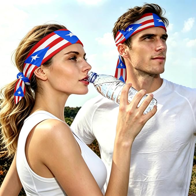 Flag Tie Headbands for Men Women, Moisture Wicking Sweatband Breathable Sports Headwrap, Non-Slip Stretchy Adjustable Fitness Hair Band