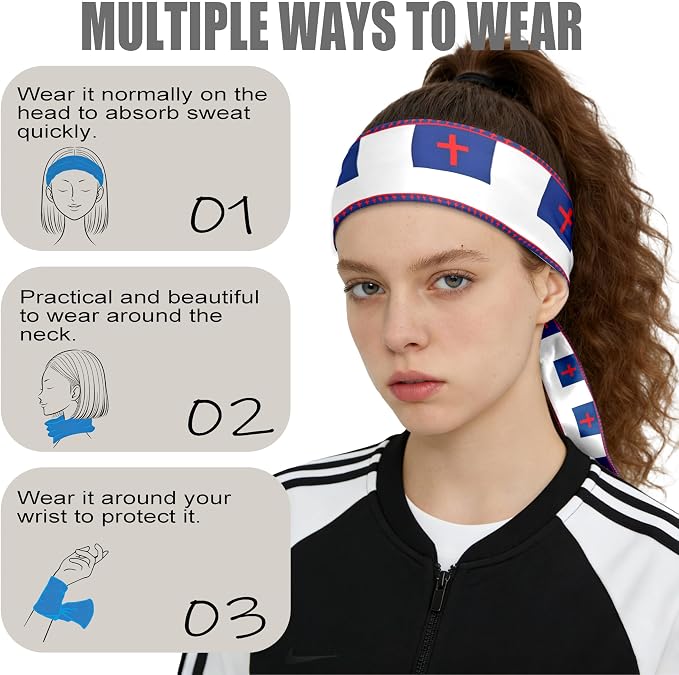 Flag Tie Headbands for Men Women, Moisture Wicking Sweatband Breathable Sports Headwrap, Non-Slip Stretchy Adjustable Fitness Hair Band