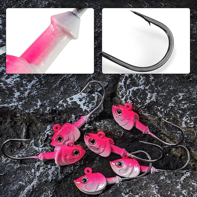 Dr.Fish 10 Pack Swimbait Jig Heads, Saltwater Fishing Jig Heads 3D Eyes High Carbon Steel Hooks Surf Fishing Lures Flounder Striper Halibut Pompano Bass