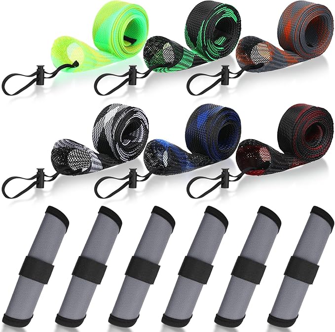 12 Pcs Fishing Rod Sleeves and Lure Wraps Fishing Rod Socks Pole Covers with Lanyard and 5.91 Inch Lure Covers for Fly, Casting, Sea Fish Rods Protector (Grey)