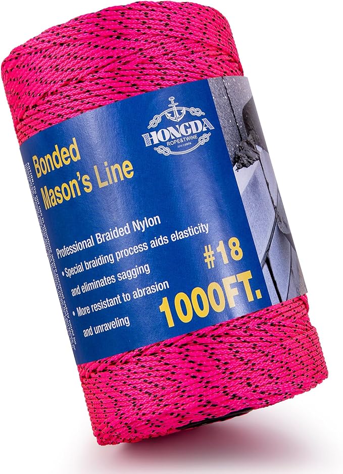 HONGDA Professional Masonry String Lines, 1000 Feet #18 Bonded Braided Nylon Mason Line, Durable and Versatile String for Masonry, Construction, Gardening, and DIY Projects, Pink with Black Spots