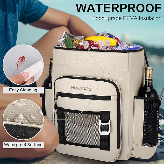 Hulongo Cooler Backpack, 30L Insulated Leakproof Soft Cooler Bag for 52 Cans, Lightweight Backpack for Beach, Picnic, Camping, Hiking, Fishing and Travel