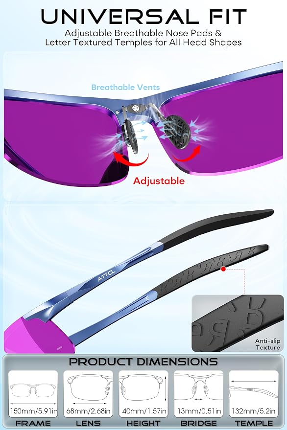 ATTCL 0.9 oz Polarized Sunglasses Men Sports: UV Protection Anti Glare Wrap Around Lightweight Metal Fishing Golf Running