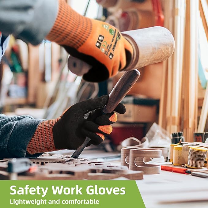 Schwer ProGuard Highest Level Cut Resistant Work Gloves PR3326 for Extreme Protection，ANSI A9 Cut Gloves with Reinforced Thumb, Non Slip, Durable, Touch-screen, Orange 2 Pairs（L）