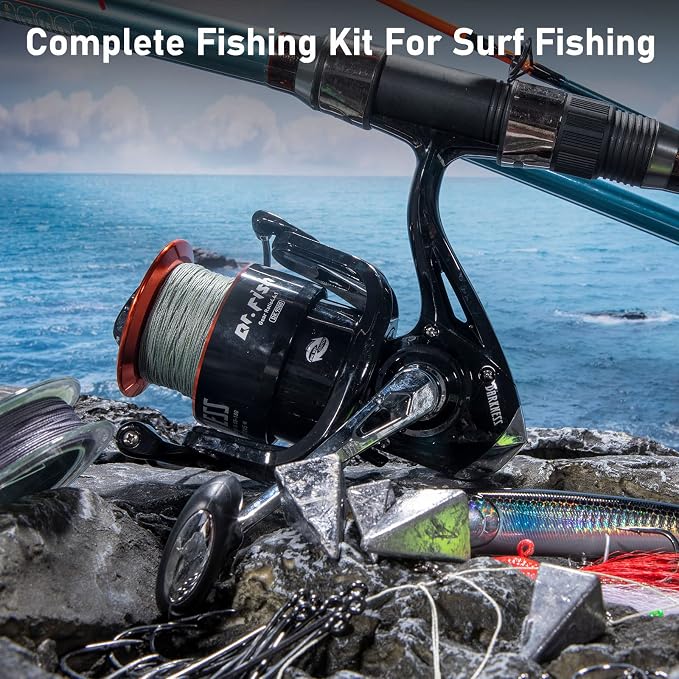 Dr.Fish Surf Fishing Rod and Reel Combo, Saltwater Fishing Combo, 12ft Surf Rod 8000/9000 Spinning Reel 9+1 BB, Offshore Gear Kit Pole Equipment Set
