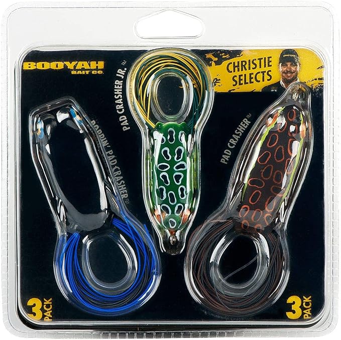 Booyah Pad Crasher 3-Pack Topwater Bass Fishing Hollow Body Frog Lure with Weedless Hooks