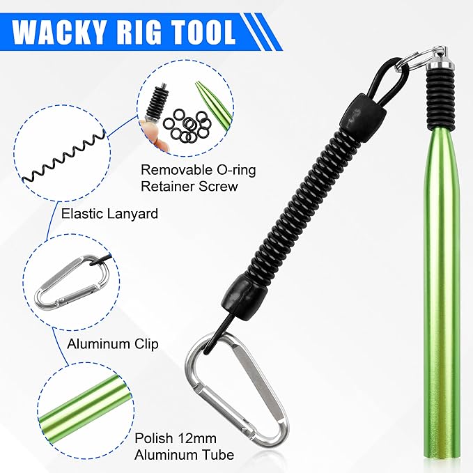 Wacky Rig Kit for Bass Fishing, 70pcs Wacky Worm Kit with Wacky Hooks, O-Rings, Wacky Tool, Soft Stick Worms and Tackle Box, Bass Fishing Lures for Largemouth and Smallmouth Bass