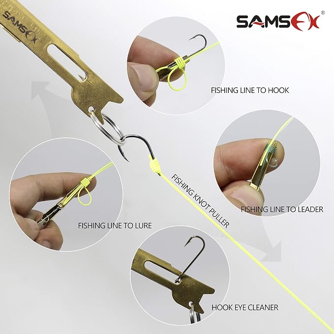 SAMSFX Fishing Stainless Steel Hook Tier, Knot Tying Tool, Loop Tyer, Hook Remover and Zinger Retractors Combo