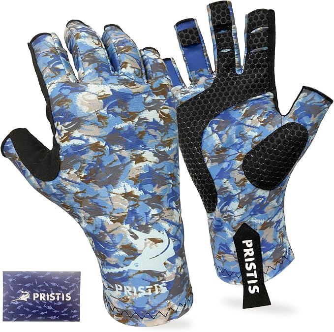 Pristis Half-Finger Fishing Gloves, UPF 50+ Breathable Quick Drying Fingerless Sun Gloves for Women Men, Fly Fishing Hunting Paddling Sailing Kayaking Hiking Canoeing Cycling