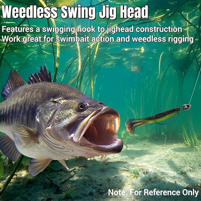 Vivid Fish Eyes Swimbait Jig Heads for Fishing, 15Pcs Swing Bass Jigheads Lifelike Weedless Jig Heads for Ned Rig or Texas Rig 1/8 3/16 1/4 3/8 1/2oz