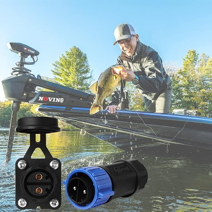 Trolling Motor Plug Receptacle Set, 12V/24V/ 36V/48V Plug for Trolling Motor/Down Rigger/Fishing Reel,Waterproof Marine Boat DC Power Connector