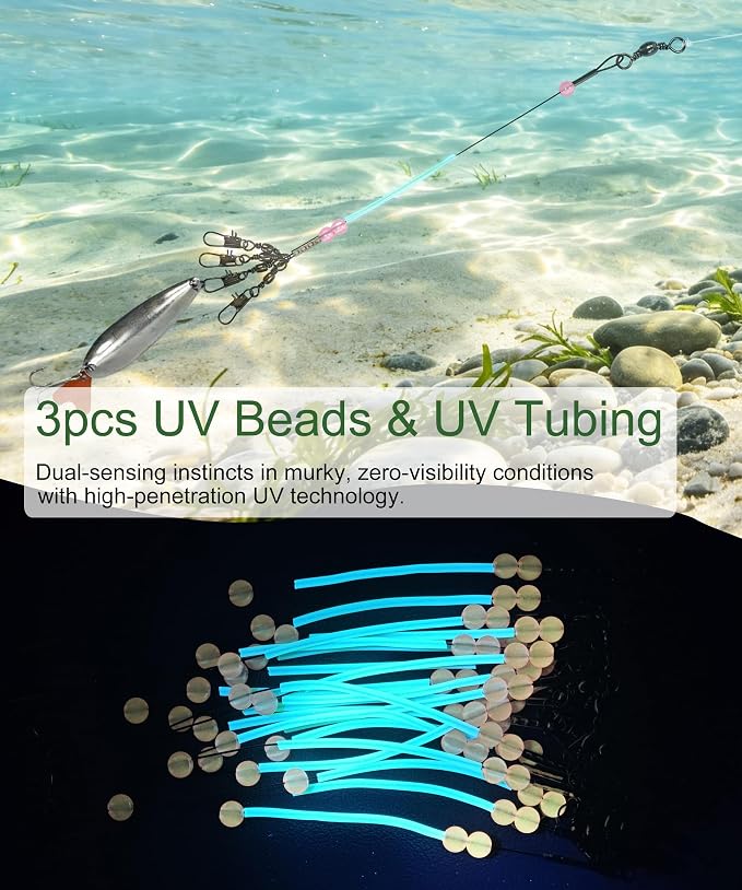 Fishing Wire Leader 15cm Stainless Steel Anti-bite Trace with 3 Pink UV Luminous Beads & Glow Tube - 20pcs Heavy Duty Steel Leaders for Pike, Mackerel, Musky, Shark - Saltwater Fishing Tackle