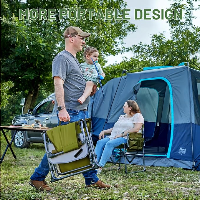 TIMBER RIDGE Aluminum Camping Directors Chair with Side Table Pocket, Portable Folding Chair, Heavy Duty Lawn Chair for Fishing Trip Picnic Concert Outdoor 400lbs, Green 2 Pack