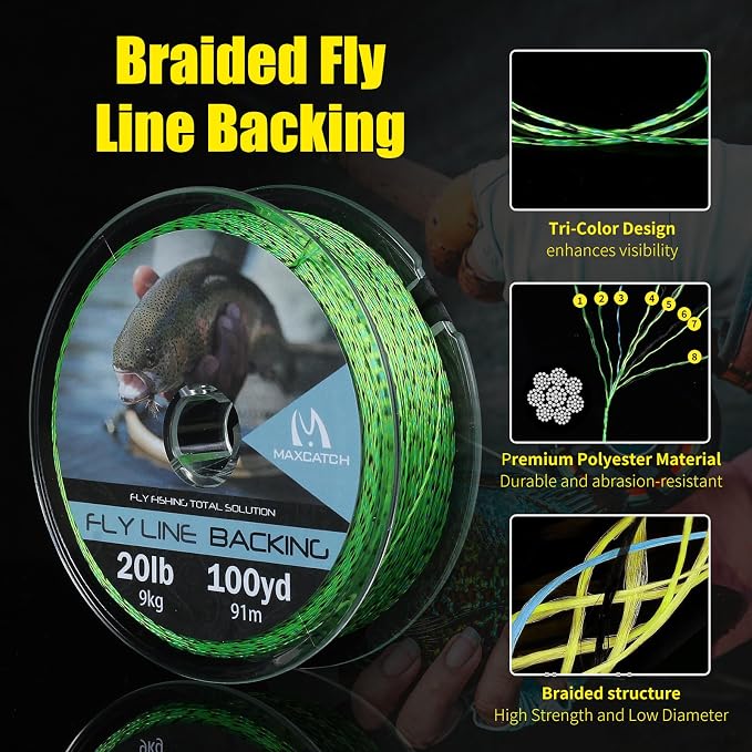 M MAXIMUMCATCH Maxcatch Braided Fly Line Backing for Fly Fishing 20/30lb(White, Yellow, Orange, Black&White, Black&Yellow, Blue, Pink, Green, Purple)