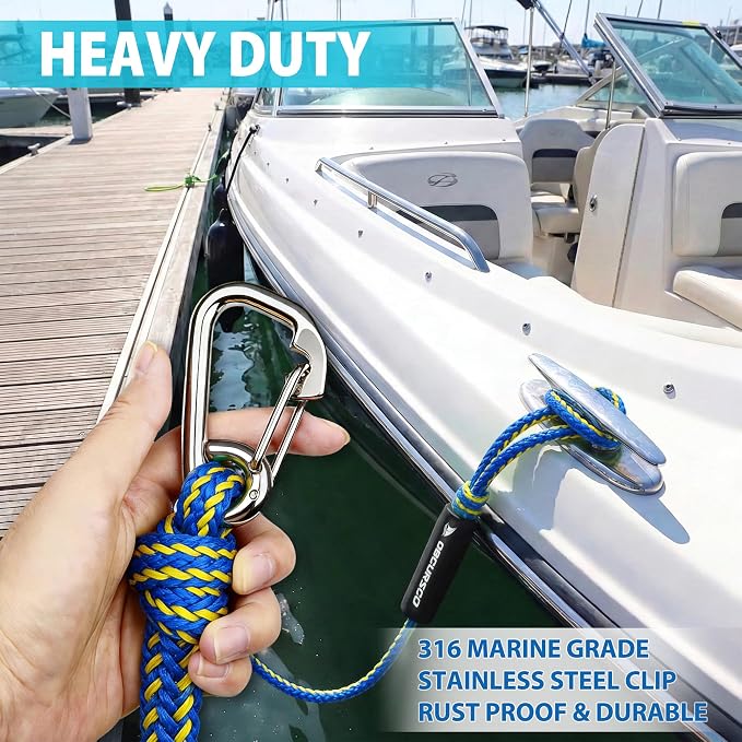 Obcursco Bungee Dock Lines for Boat, Docking Rope with 316 Stainless Steel Clips, Accessories for Jet Ski, PWC, SeaDoo, Pontoon, Center Console, Sets of Two(4ft & 6ft) (Yellow/Blue)