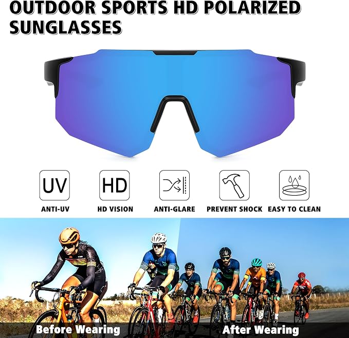 STORYCOAST Polarized Sports Sunglasses for Men Women,Driving Fishing Cycling Mountain Bike Sunglasses UV400 Protection
